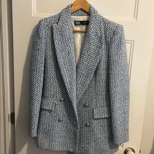 Zara Blue Tweed Blazer